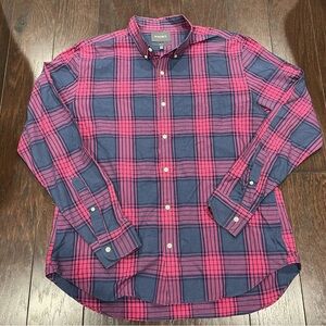 Bonobos Slim Fit Button Up Shirt Men Size X-Large Navy Pink Plaid Check